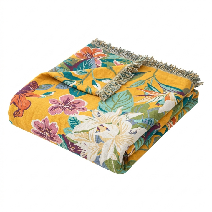 Tropical Pattern Soft Cotton Throw Blanket, 79 x 90.5in | Tropical Pattern for Sofa and Bed | Throw Blankets
