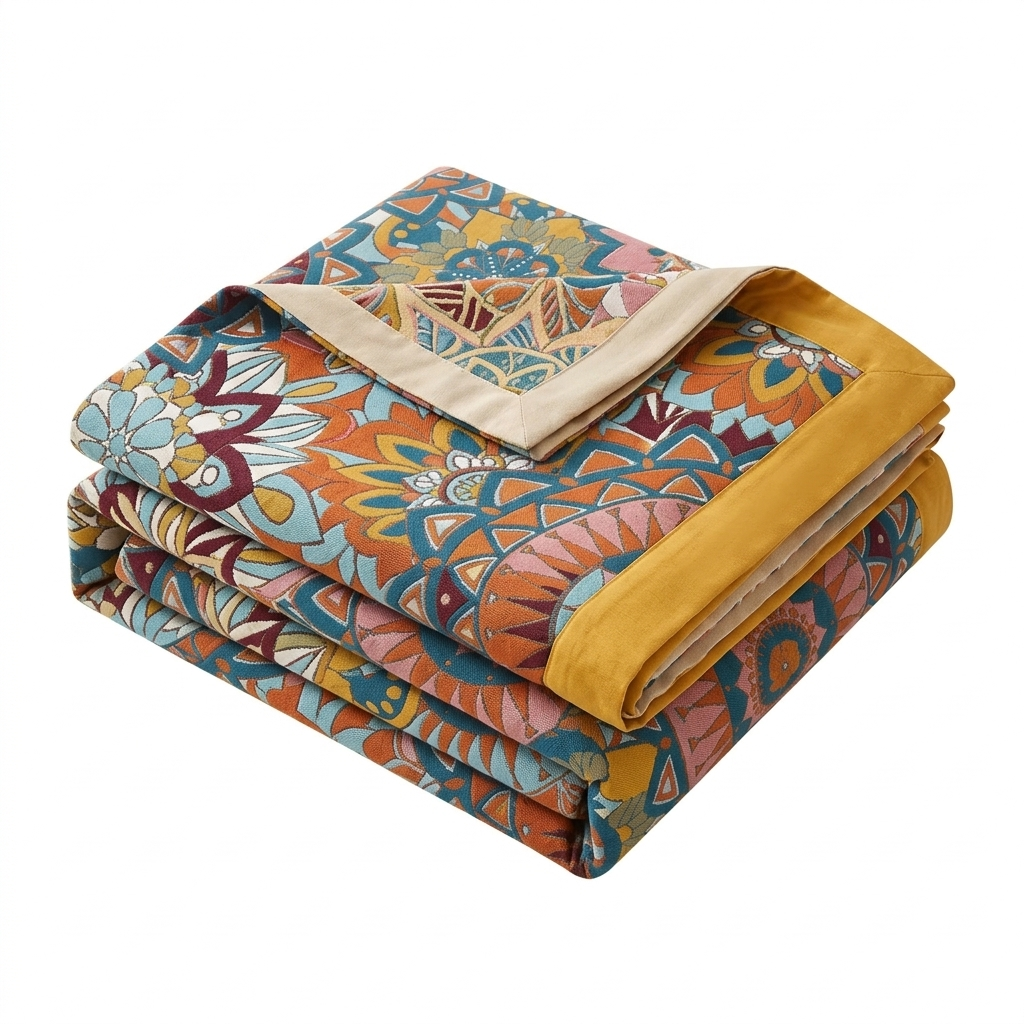 Moroccan Jacquard Floral Cotton Blanket for Bed and Sofa | Woven Moroccan Pattern, Pure Cotton | Throw Blankets