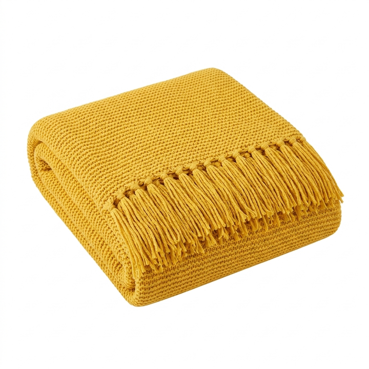 Chunky Knit Throw Blanket with Tassel Edges in Soft Acrylic | Chunky Knit Texture and Tassels | Throw Blankets