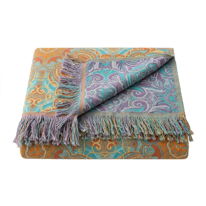 Bohemian Reversible Paisley Cotton Blanket with Playful Tassels | Colourful Paisley, Flip for Variety | Throw Blankets