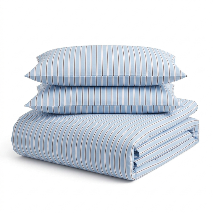 Striped Sky Blue Duvet Cover Set with Flat or Fitted Sheet Options | Sky Blue Stripes, Flat or Fitted | Bedding Sets