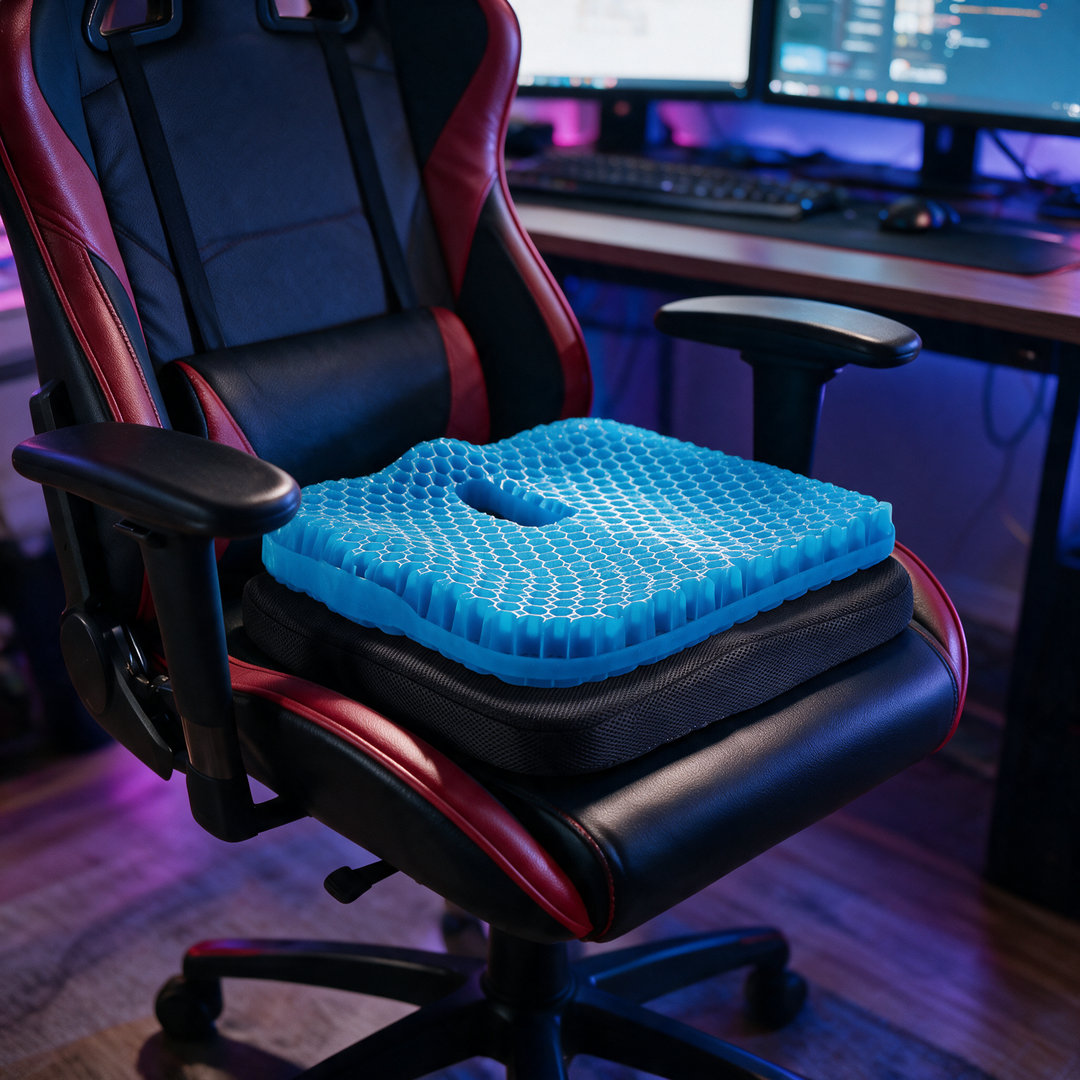 Honeycomb Gel Gaming Chair Cushion with Cooling Silicone Grid | Cool Seat Support for Gamers | Seat Cushions