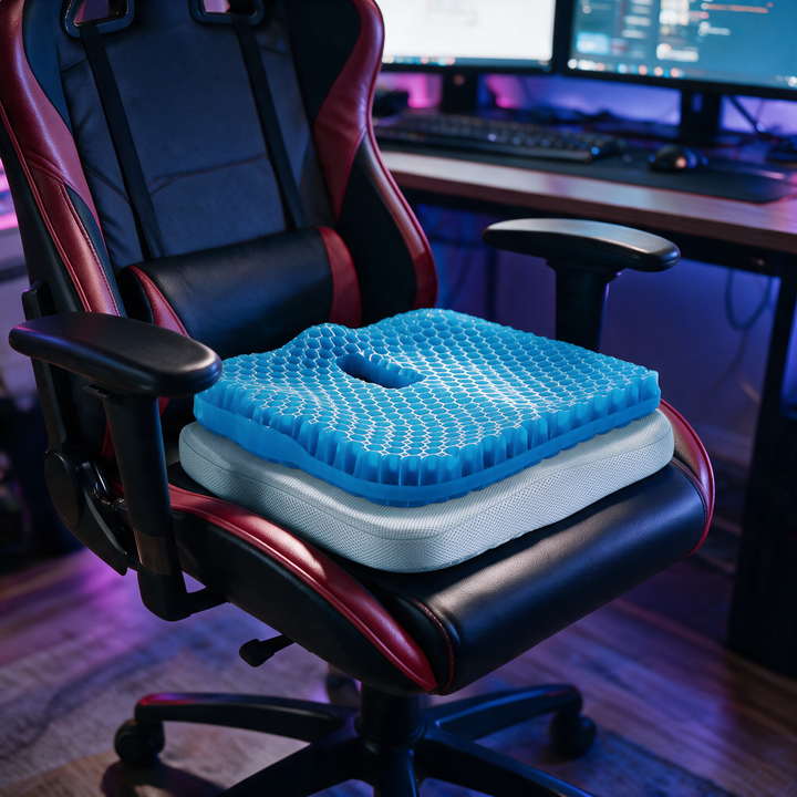 Honeycomb Gel Gaming Chair Cushion with Cooling Silicone Grid | Cool Seat Support for Gamers | Seat Cushions