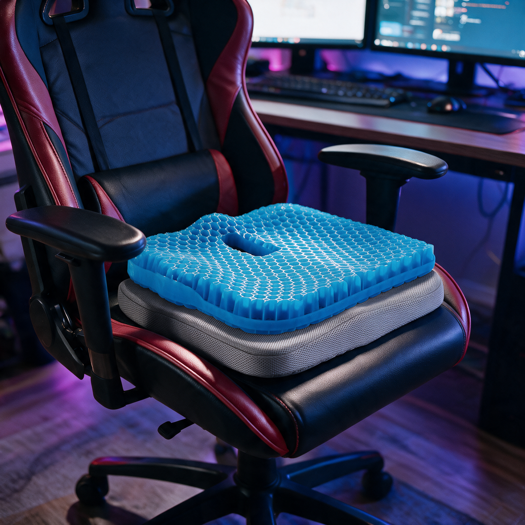Honeycomb Gel Gaming Chair Cushion with Cooling Silicone Grid | Cool Seat Support for Gamers | Seat Cushions