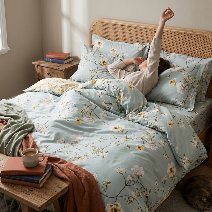 Reversible 600 Thread Count Botanical Cotton Duvet Cover Set | 600 Thread Count Floral Bedding | Bedding Sets
