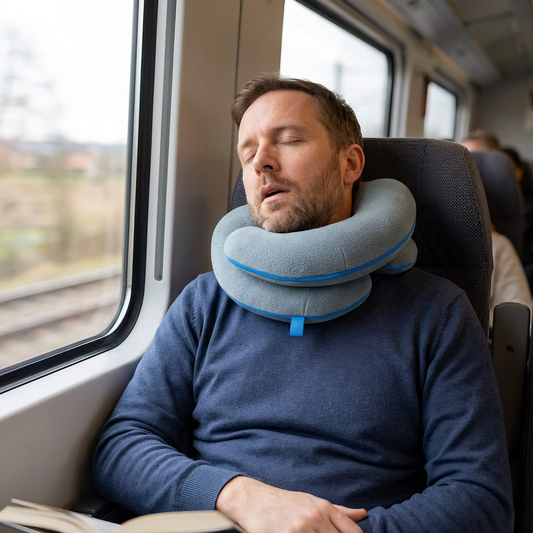 Double-Support Travel Neck Pillow with Chin Support and Carry Case | Head, Neck and Chin Support | Travel Pillows