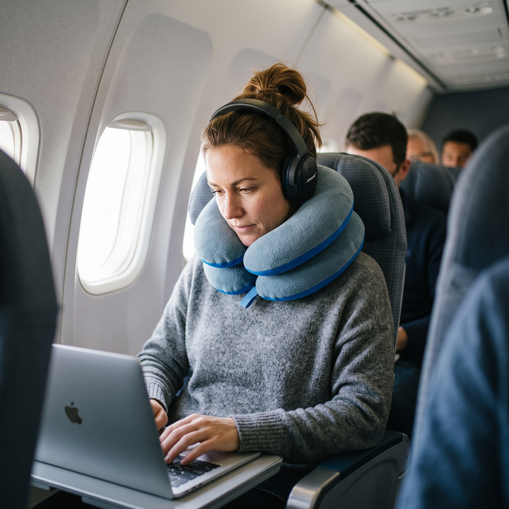 Double-Support Travel Neck Pillow with Chin Support and Carry Case | Head, Neck and Chin Support | Travel Pillows