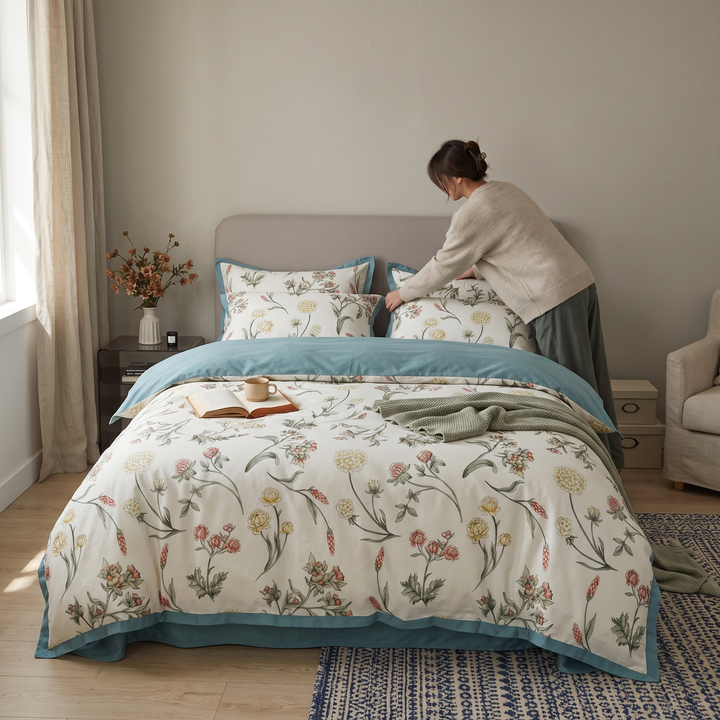 Four Piece Microfiber Floral Duvet Cover Set with Hidden Zipper | Floral Microfiber with Hidden Zipper | Bedding Sets