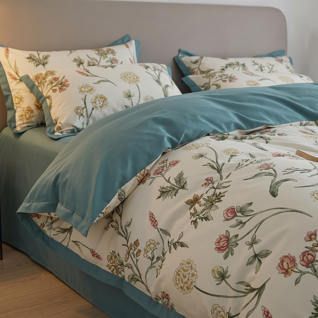Four Piece Microfiber Floral Duvet Cover Set with Hidden Zipper | Floral Microfiber with Hidden Zipper | Bedding Sets