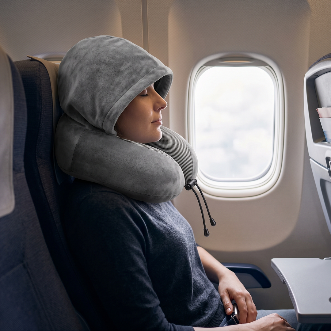 Hooded U-Shaped Memory Foam Travel Neck Pillow with Detachable Hood | Rest Anywhere with Hooded Comfort | Travel Pillows