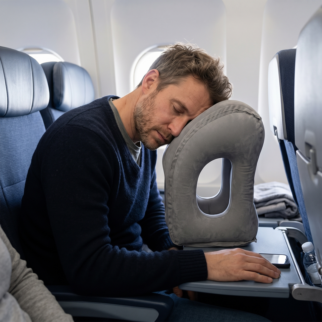 Adjustable Inflatable Travel Pillow Headrest That Folds Small | Pack-Flat Support on the Move | Travel Pillows