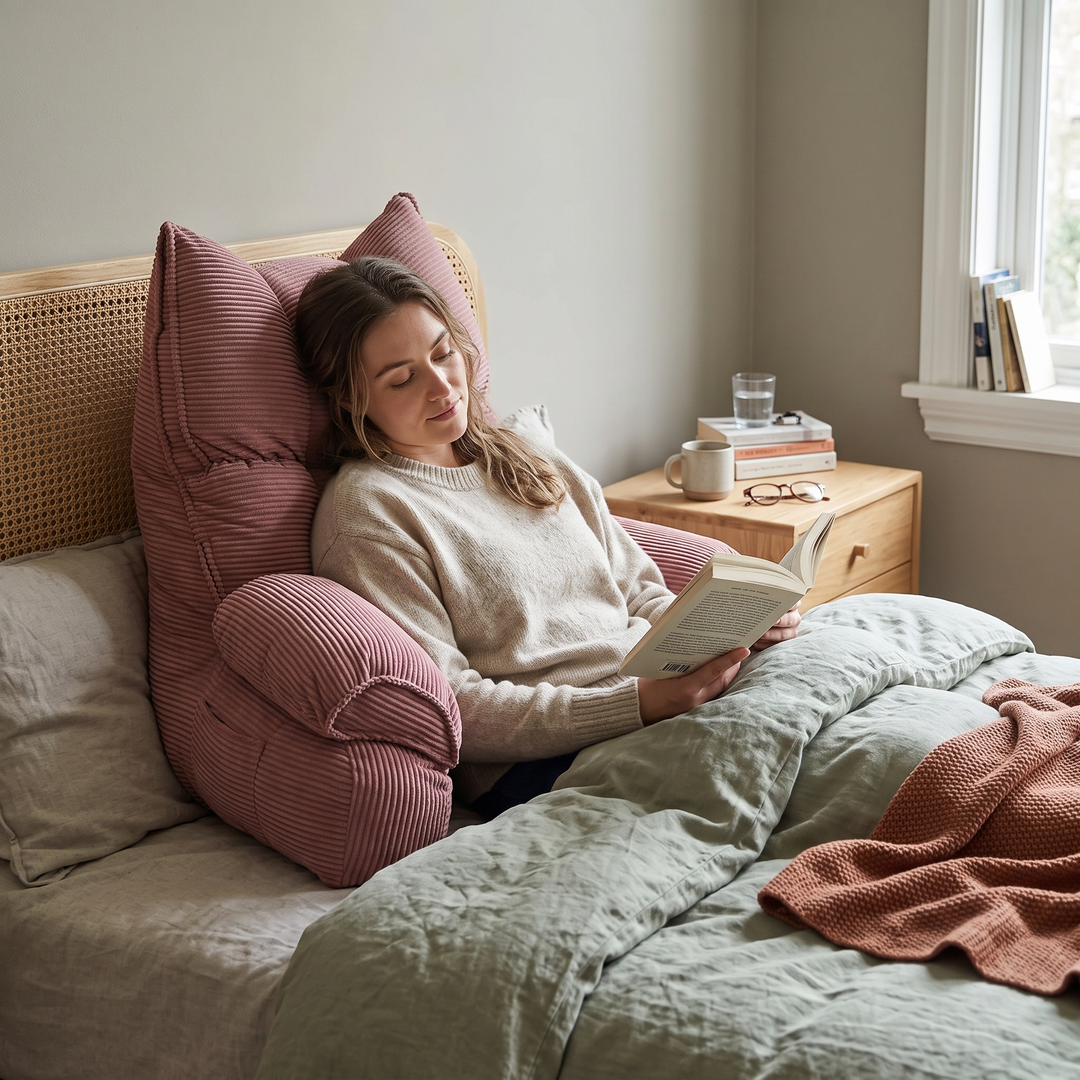 Memory Foam Bed Lounge Pillow with Arms for Reading and Gaming | Supported Sitting in Bed | Wedge Pillows