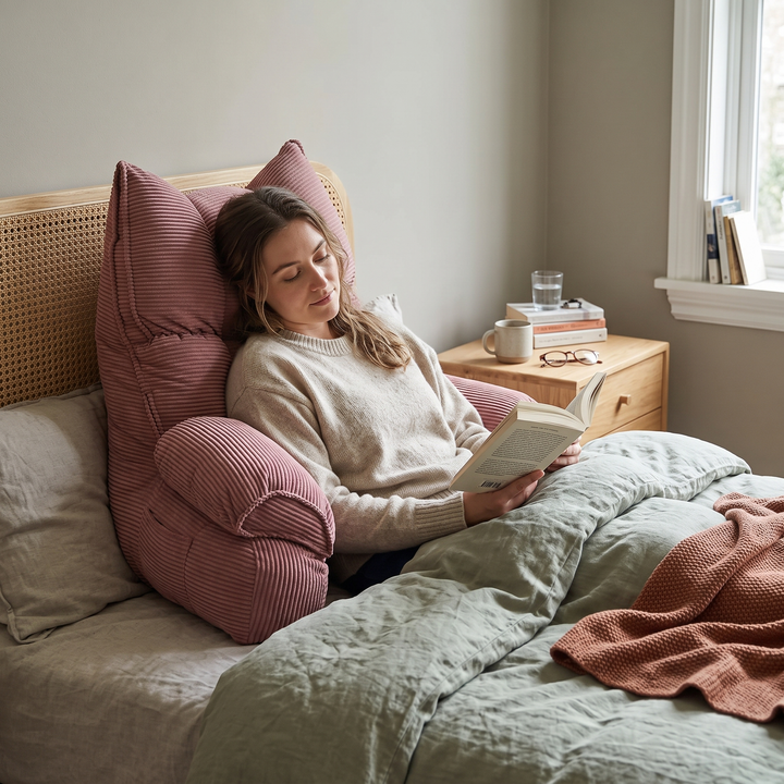 Memory Foam Bed Lounge Pillow with Arms for Reading and Gaming | Supported Sitting in Bed | Wedge Pillows