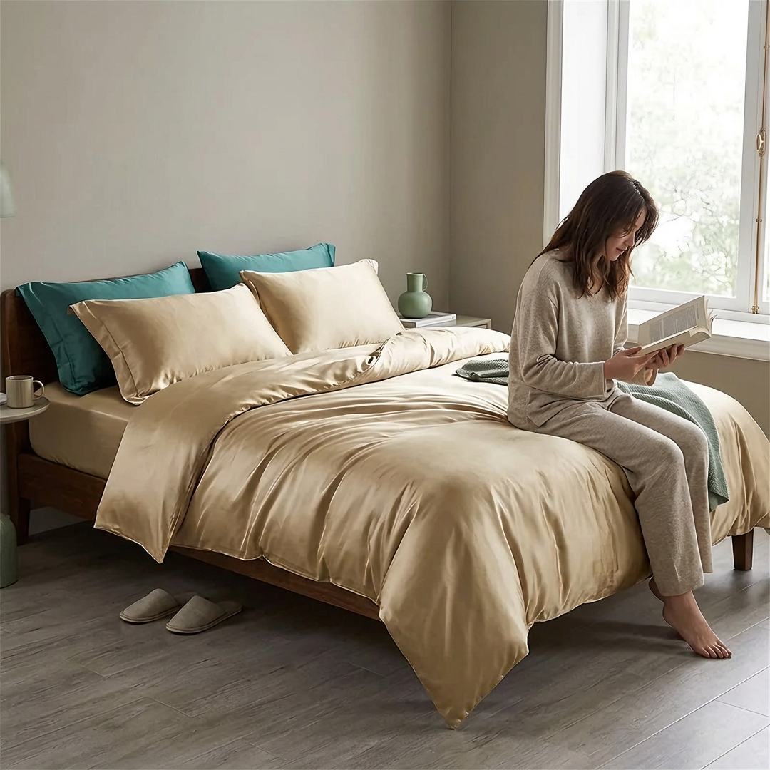 Mulberry Silk Luxury Bedding Set, 4 Pieces, 100% Mulberry Silk | A Silk Bed Dressed in Four Pieces | Bedding Sets