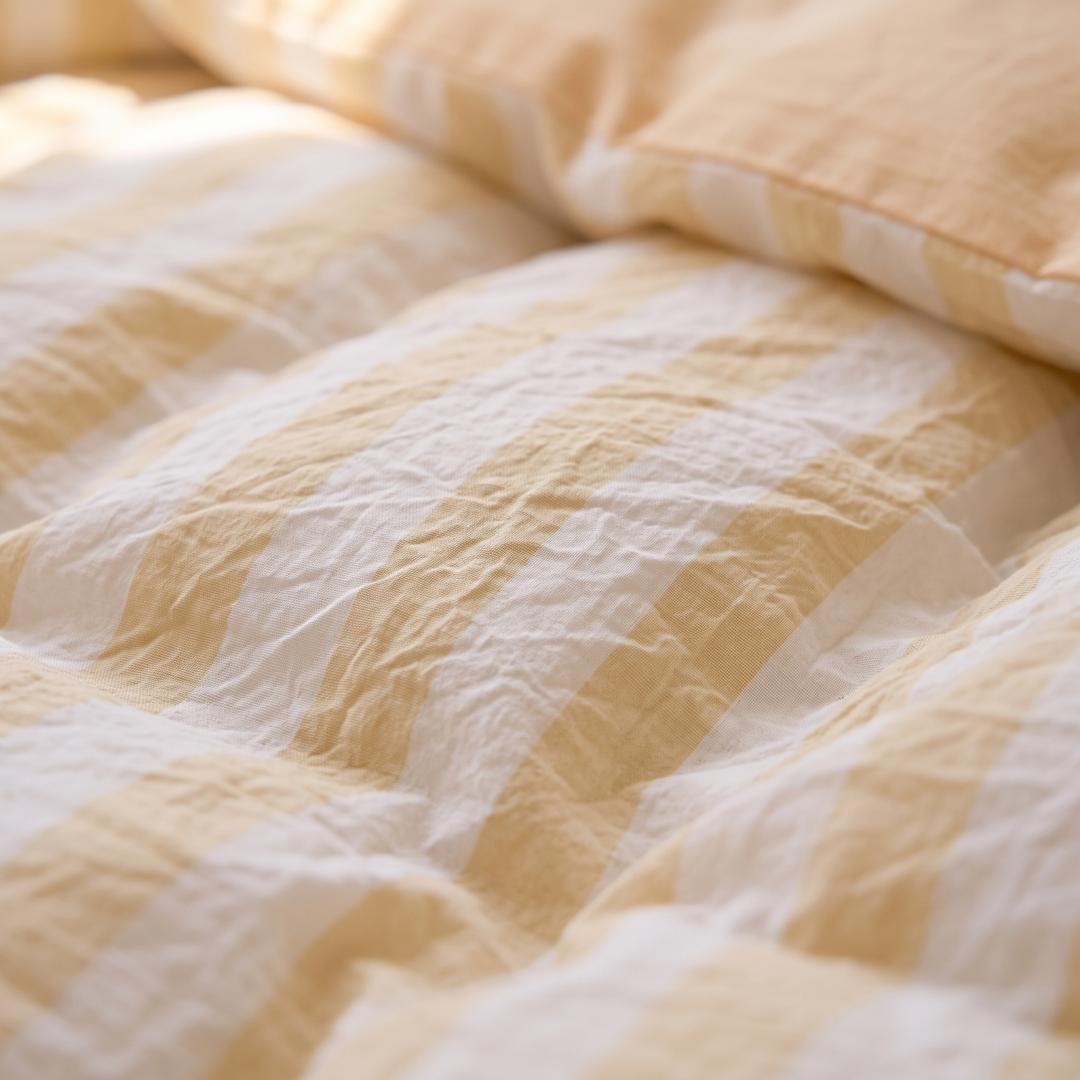 Striped Washed Cotton Crepe Quilt Set with Sheet and Pillowcases | Year-Round Textured Cotton Quilt Set | Bedding Sets