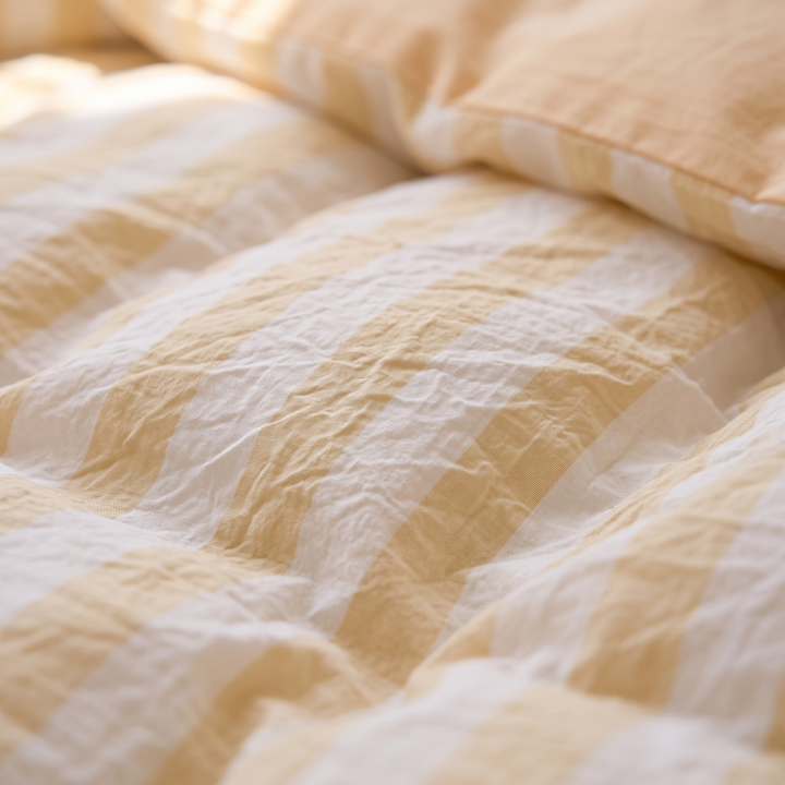 Striped Washed Cotton Crepe Quilt Set with Sheet and Pillowcases | Year-Round Textured Cotton Quilt Set | Bedding Sets