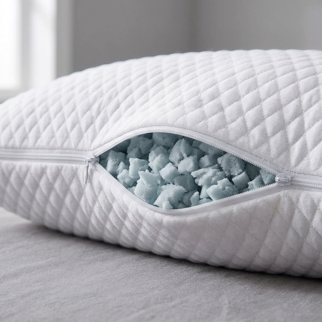 Zero-Pressure Shredded Memory Foam Side Sleeper Pillow with Washable Cover | Adjustable Comfort for Side Sleepers | Bed Pillows