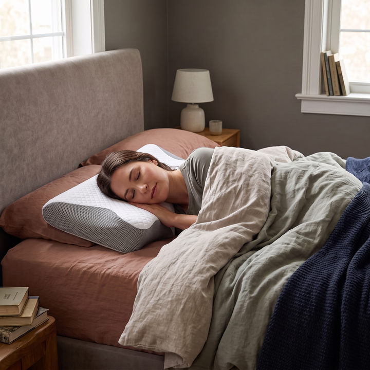 Ergonomic Slow-Rebound Memory Foam Contour Pillow with Cooling Cover | Contour That Follows Your Neck | Bed Pillows