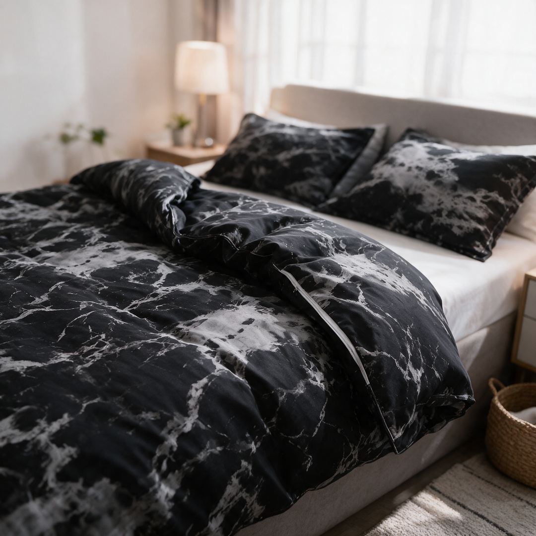 Modern Marble Print Duvet Cover Set 3 Piece in Brushed Microfiber | Bold Marble Look for the Bed | Bedding Sets