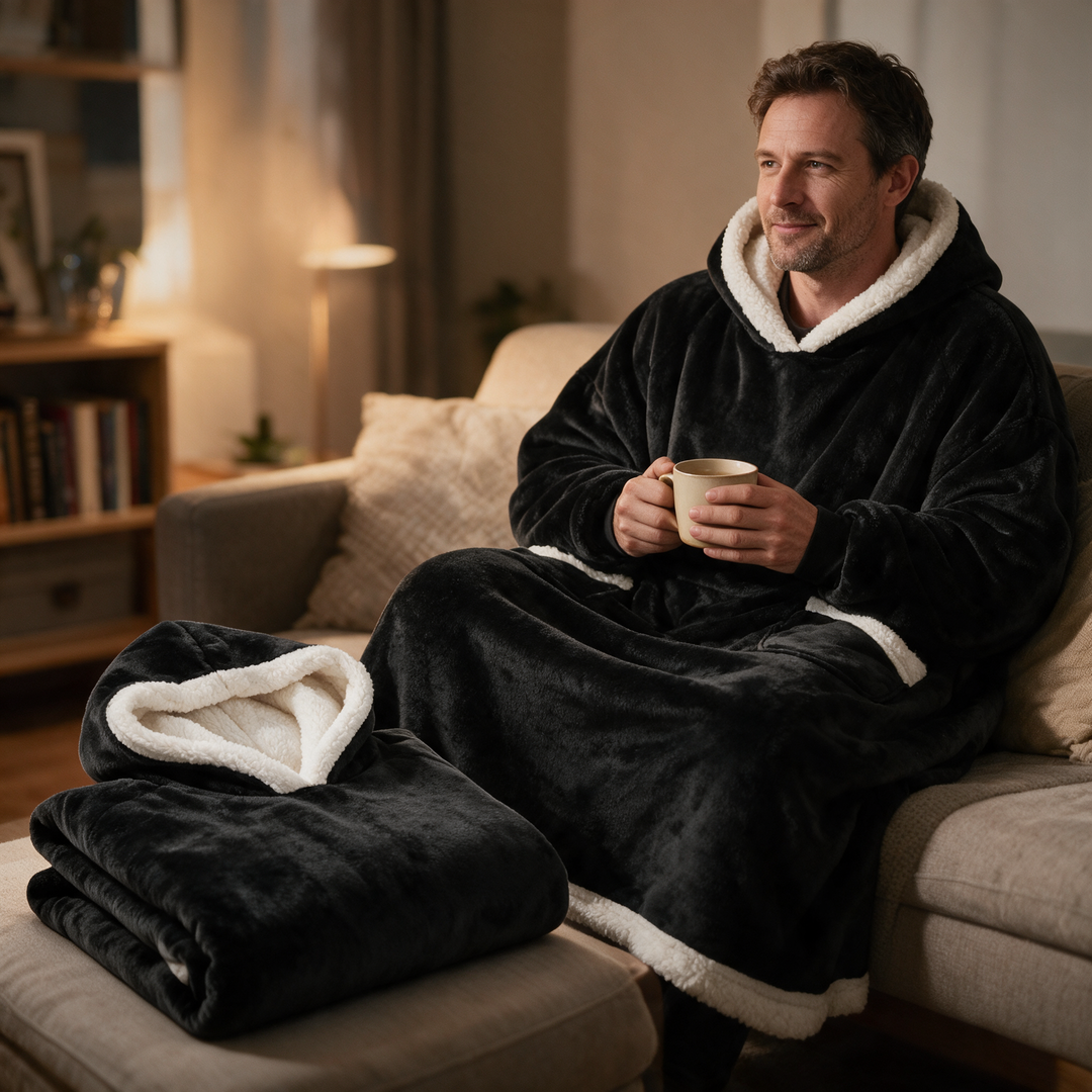 Oversized Giant Hoodie Blanket in Thick Indoor Fleece | Roomy Wrap-Up Warmth | Wearable Blankets