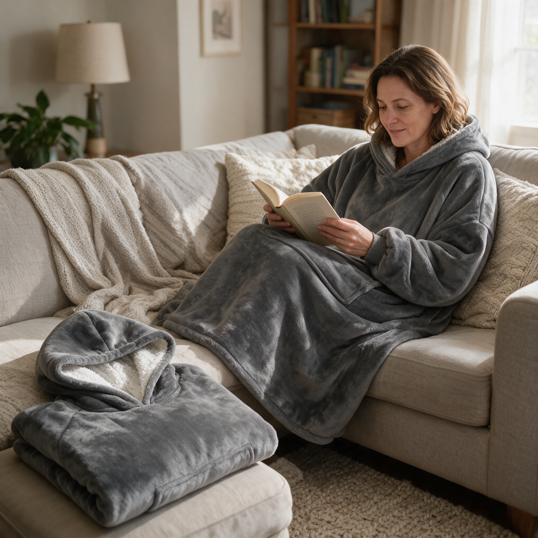 Reversible Plush Snuggle Hoodie Blanket in Two Lengths | Wearable Plush Warmth | Wearable Blankets