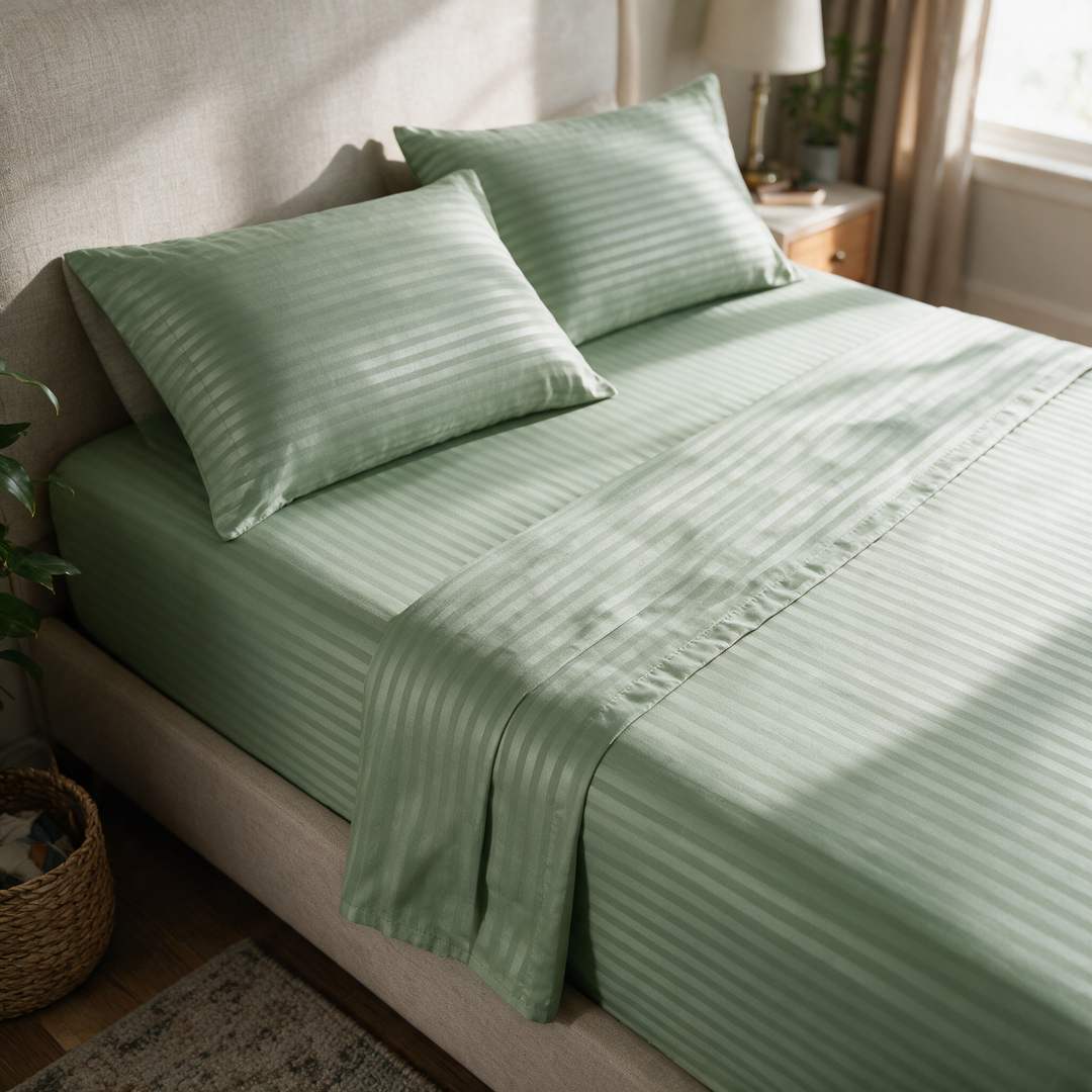 Coordinated Solid Stripe Sheet Set with Deep Pocket Fitted Sheet | Matching Stripe Sheets | Bedding Sets