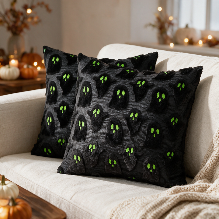 Embroidered 3D Ghost Cushion Covers Set of 2 for Halloween | Spooky Style for the Sofa | Cushion Covers