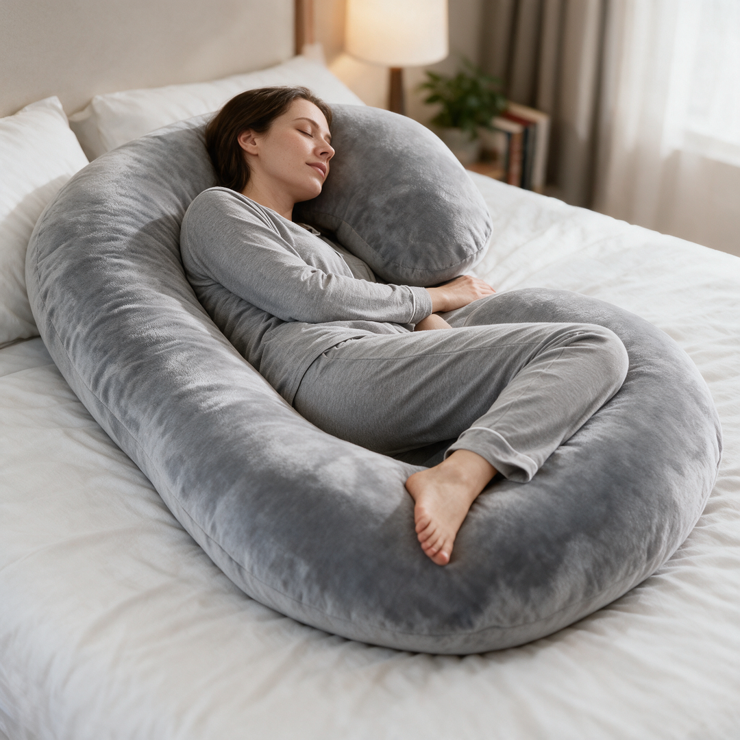 C-Shaped Full Body Pillow for Side Sleepers | Head, Back and Leg Support | Body Pillows