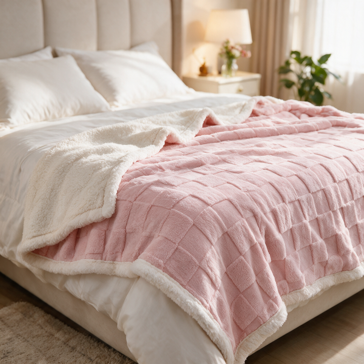 Sherpa Flannel Throw Blanket with Fluffy Reverse Side | Medium-Weight Cozy Layer | Throw Blankets