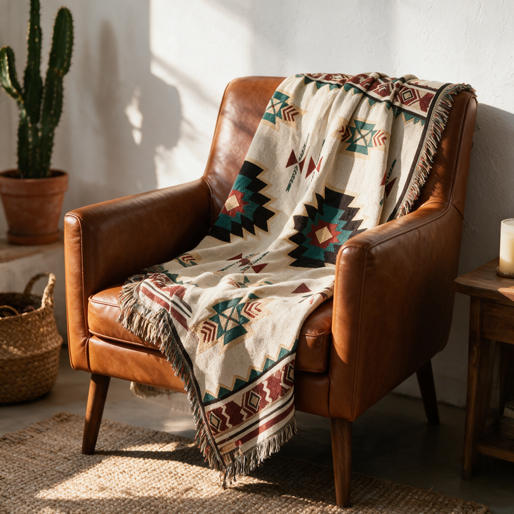 Aztec Boho Woven Throw Blanket with Fringe Edges | Bold Pattern and Cozy Texture | Throw Blankets