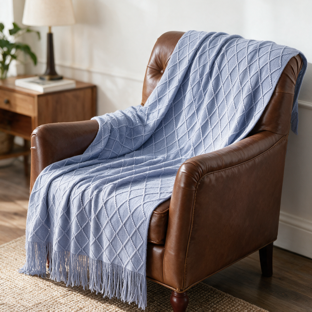 Nordic Open Knit Throw Blanket with Tassel Edges | Textured Warmth for Sofa and Bed | Throw Blankets