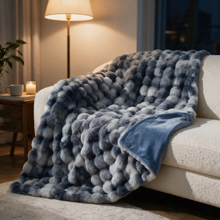 Reversible Faux Rabbit Fur and Velvet Fleece Throw Blanket | Two Textures, One Throw | Throw Blankets