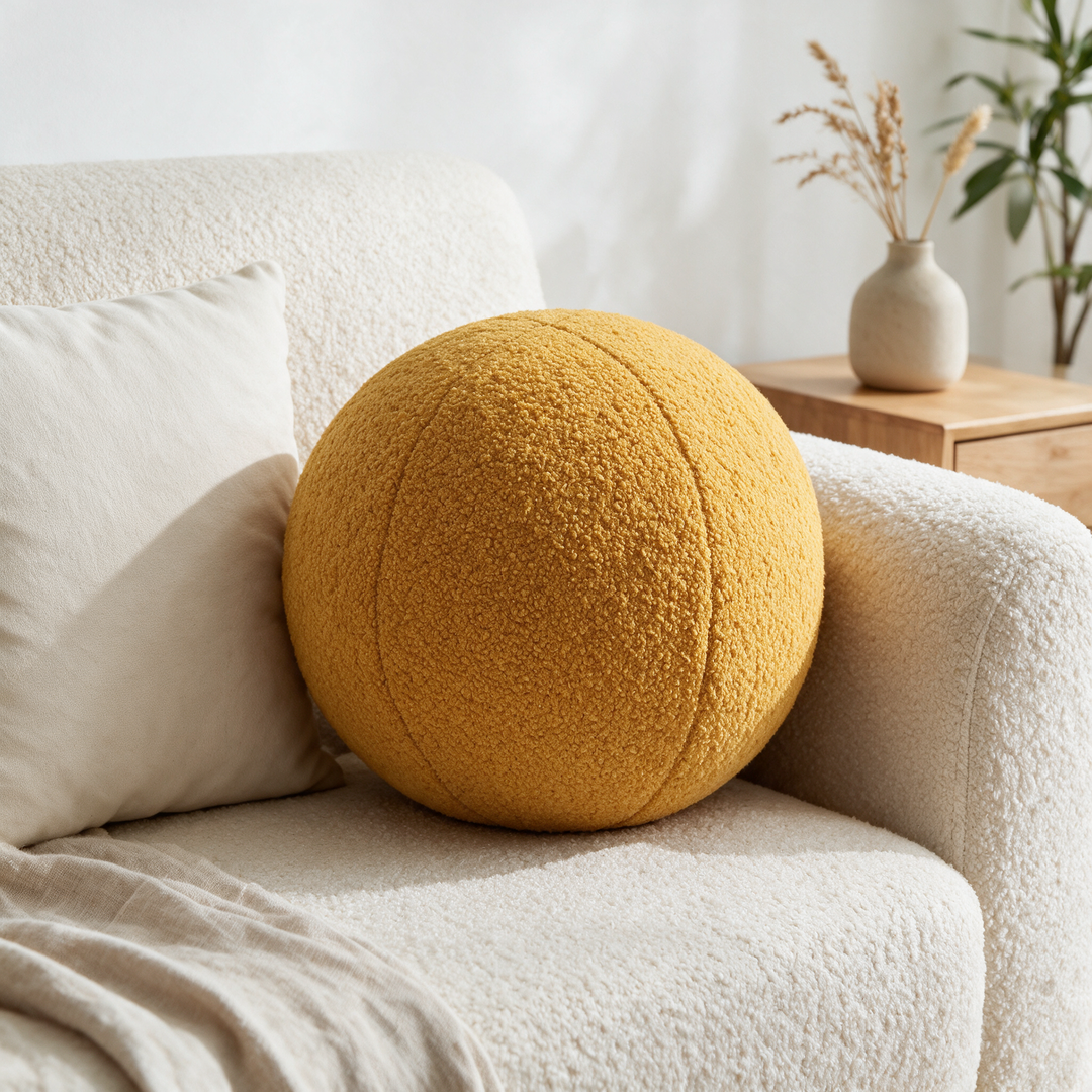 Round Ball Decorative Pillow for Sofa, Bed and Accent Chair | Soft Sculptural Accent | Throw Pillows