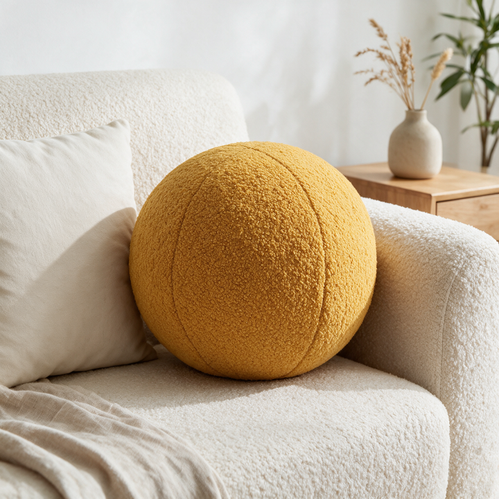 Round Ball Decorative Pillow for Sofa, Bed and Accent Chair | Soft Sculptural Accent | Throw Pillows
