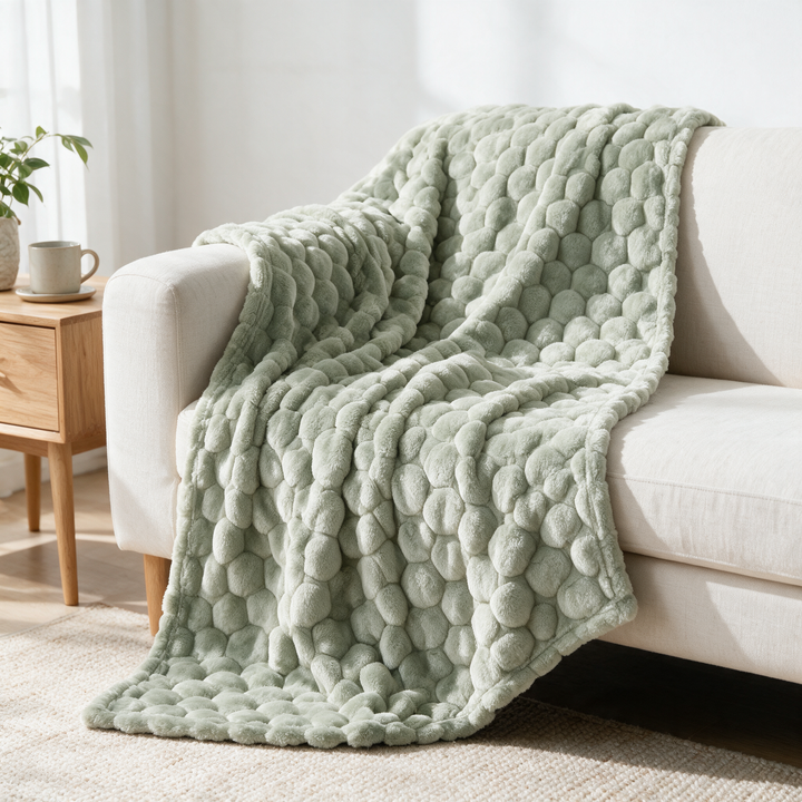 3D Cloud Jacquard Fleece Blanket in Silky Flannel | Soft Raised-Texture Warmth | Throw Blankets