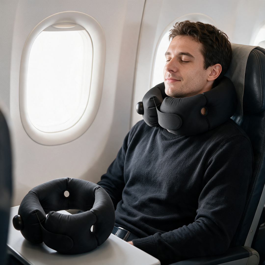 360 Inflatable Travel Neck Pillow with Hook-and-Loop Strap | All-Round Neck Support | Travel Pillows