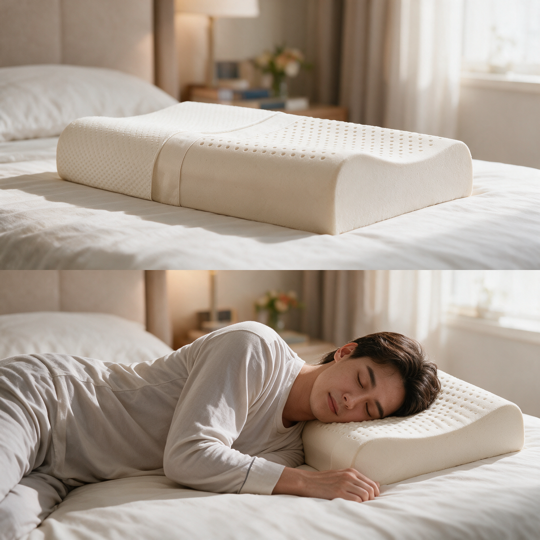 Natural Latex Contour Pillow with Ventilation Holes and Wave Shape | Two Heights in One Pillow | Bed Pillows