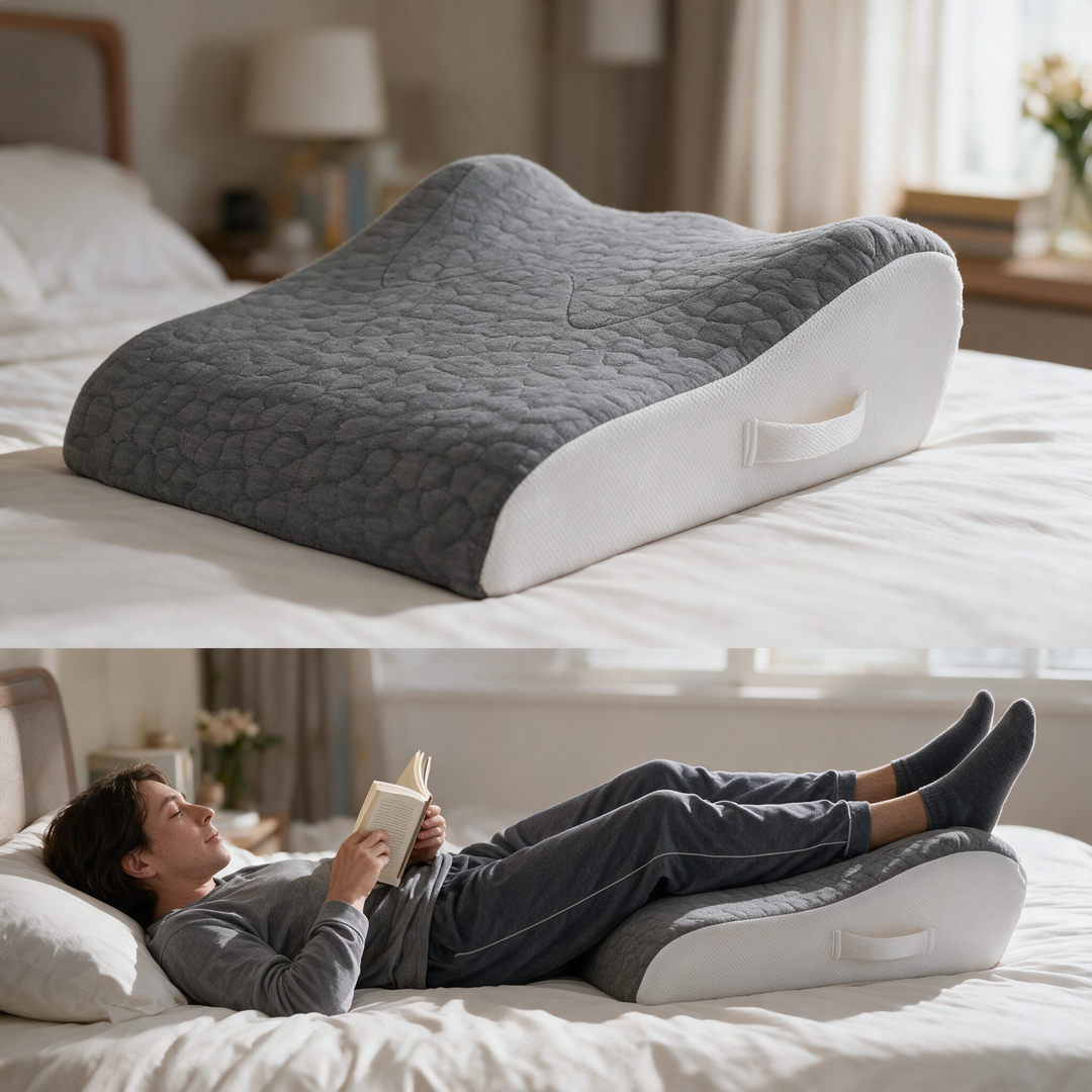 Memory Foam Leg Elevation Pillow with Cooling Cover and Handles | Contoured Leg Rest | Leg Pillows