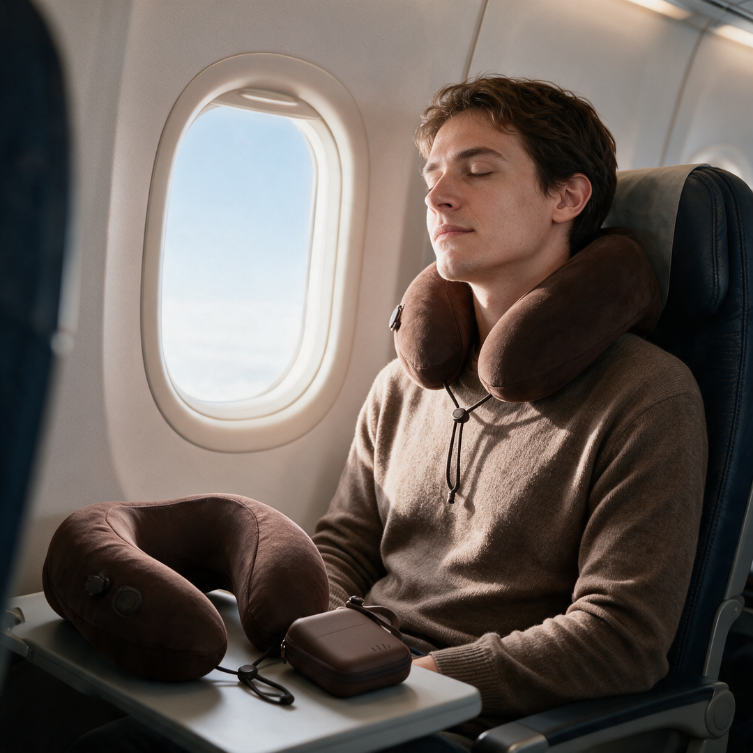Inflatable U-Shaped Travel Neck Pillow with Pocket Case and Press Valve | Packs Down to Pocket Size | Travel Pillows