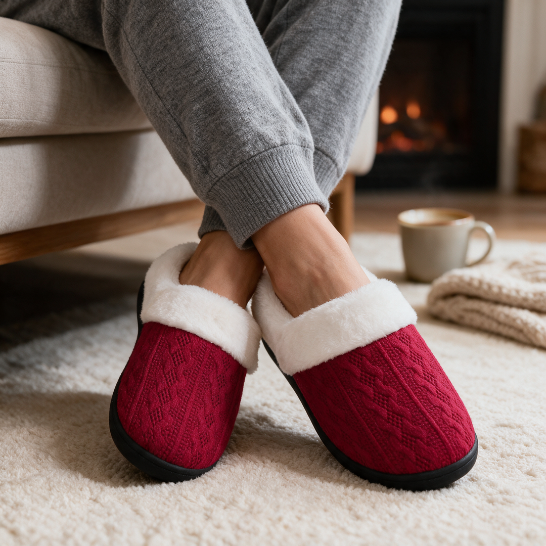 Faux Fur Lined Knit House Slippers for Women with Cushioned Sole | Cosy Feet on Cold Floors | Slippers
