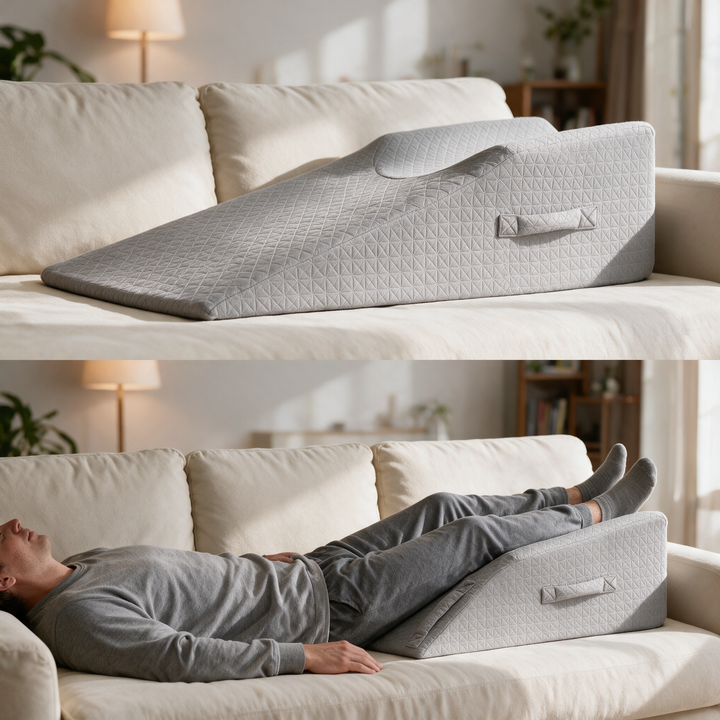 Memory Foam Leg Elevation Wedge Pillow with Washable Velvet Cover | Steady Leg Rest for Lounging | Wedge Pillows
