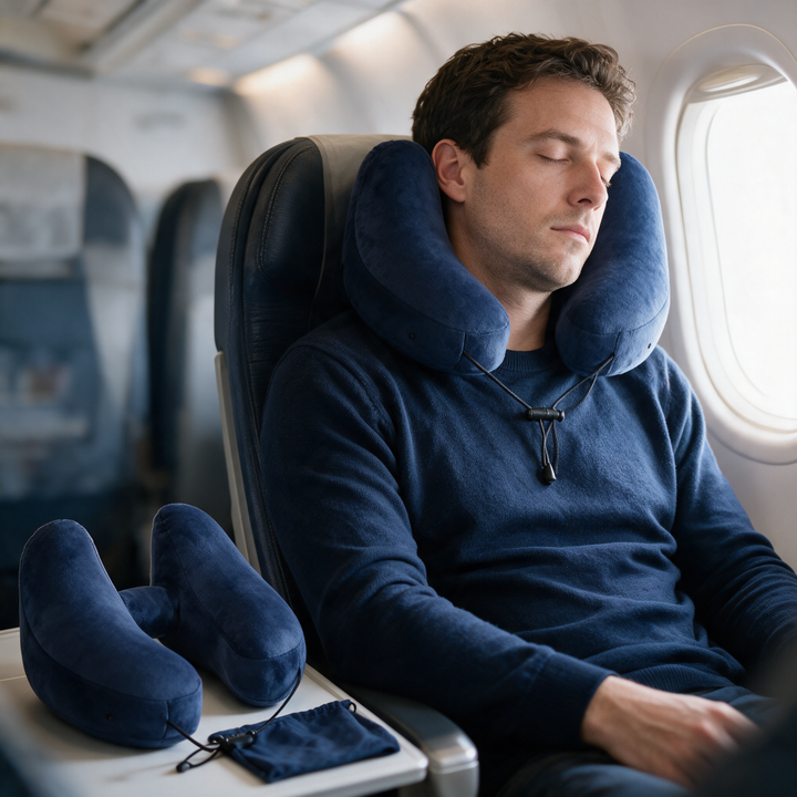 Inflatable H-Type Travel Neck Pillow with Hood and Velvet Cover | Head and Chin Support on Trips | Travel Pillows