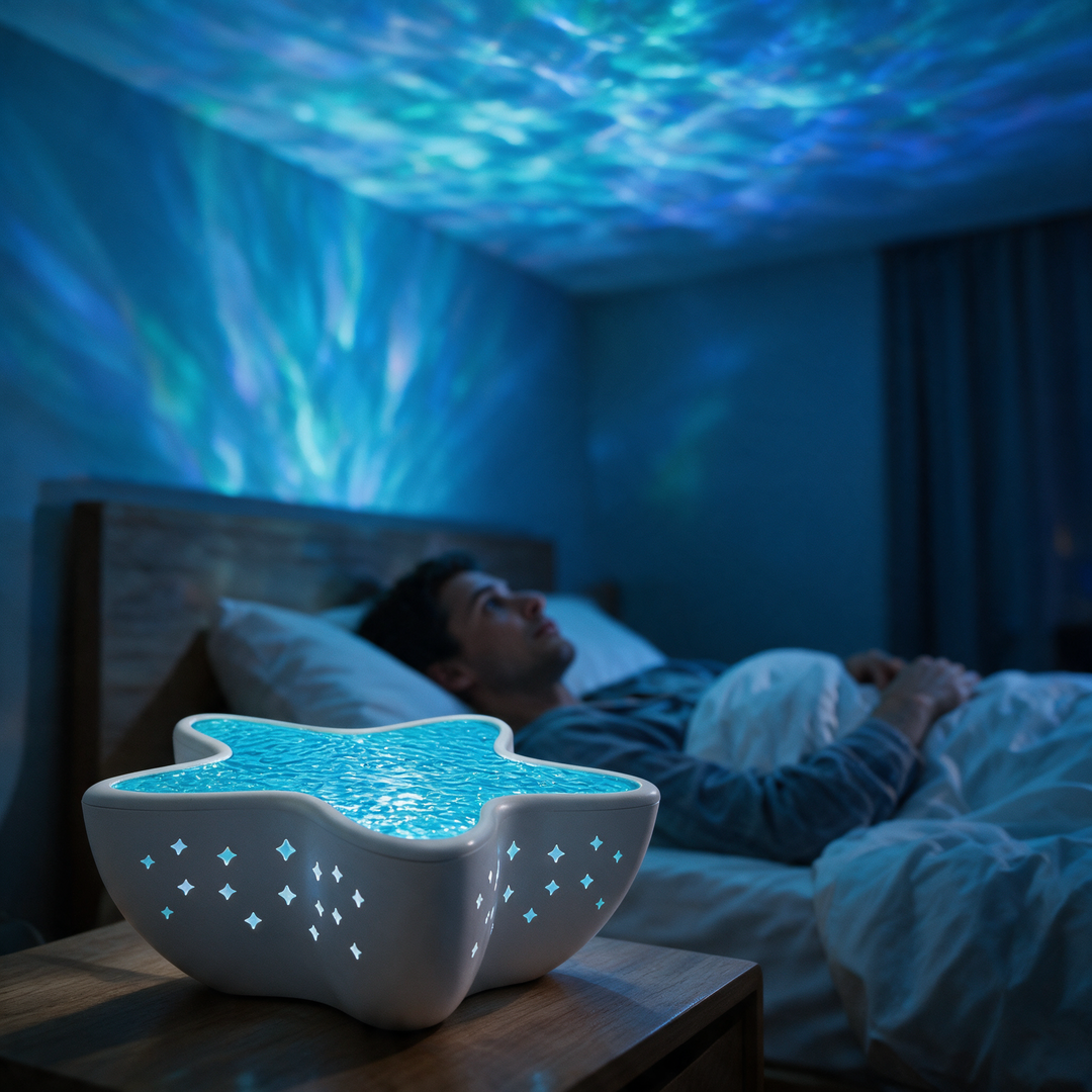 Ocean Wave Projector Night Light, Starfish-Shaped and Rechargeable | Calming Waves on Your Ceiling | Night Lights