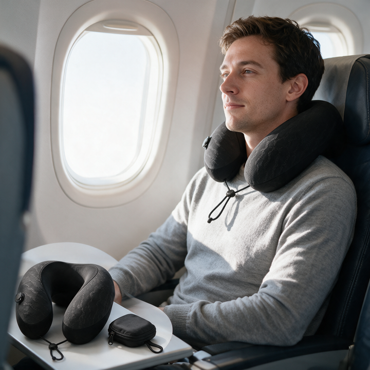 Inflatable U-Shaped Travel Neck Pillow with Pocket Case and Press Valve | Packs Down to Pocket Size | Travel Pillows