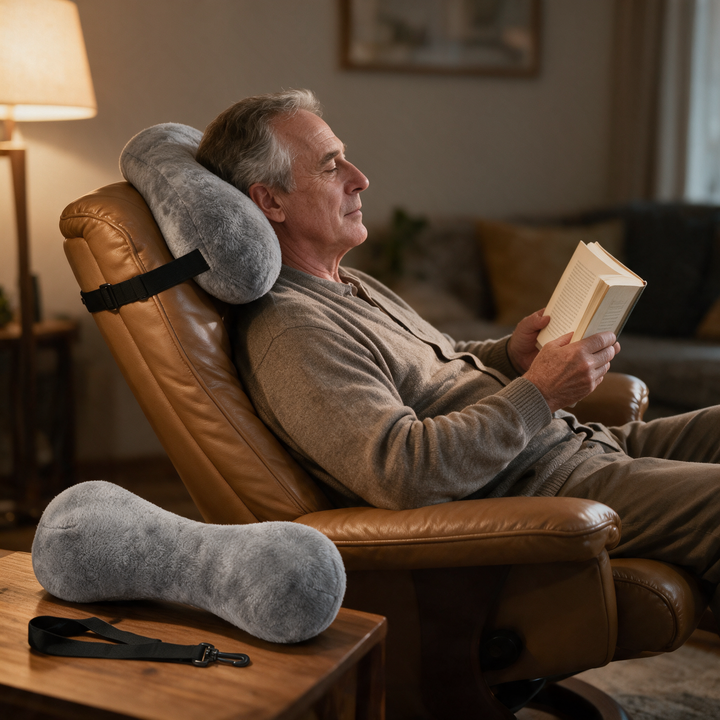 Plush Recliner Neck Pillow with Strap, Bone-Shaped Sherpa | Neck Rest That Stays Put | Neck Pillows