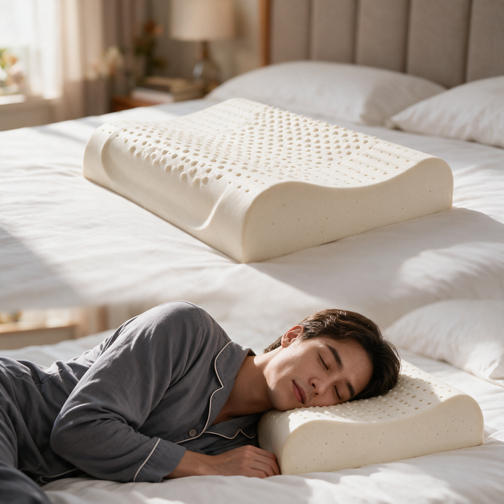 Natural Latex Contour Pillow with Ventilation Holes and Wave Shape | Two Heights in One Pillow | Bed Pillows