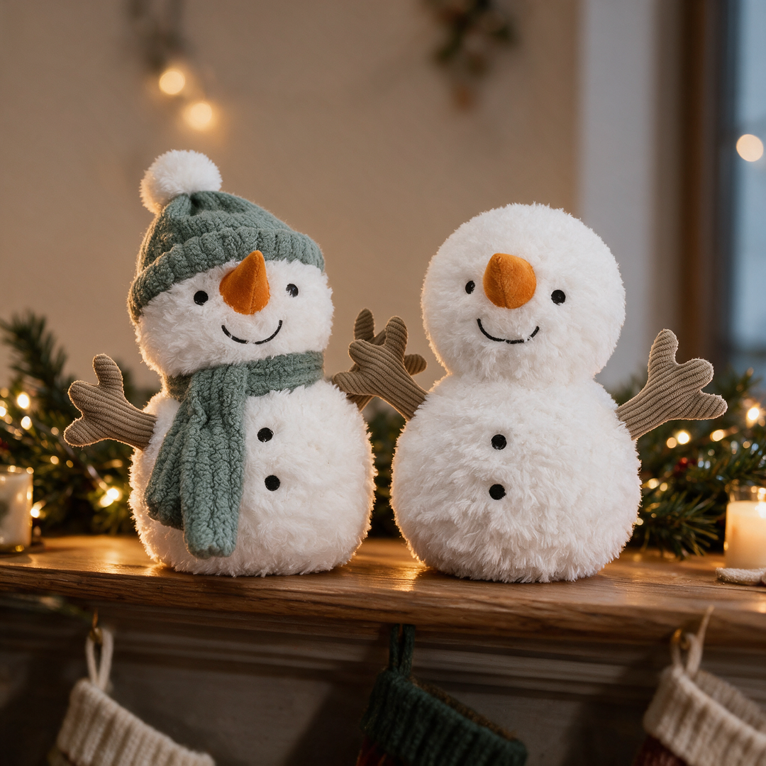 Snowman Christmas Plush Pillow, 25 cm with Knit Hat Option | Fluffy Festive Snowman | Holiday Decor
