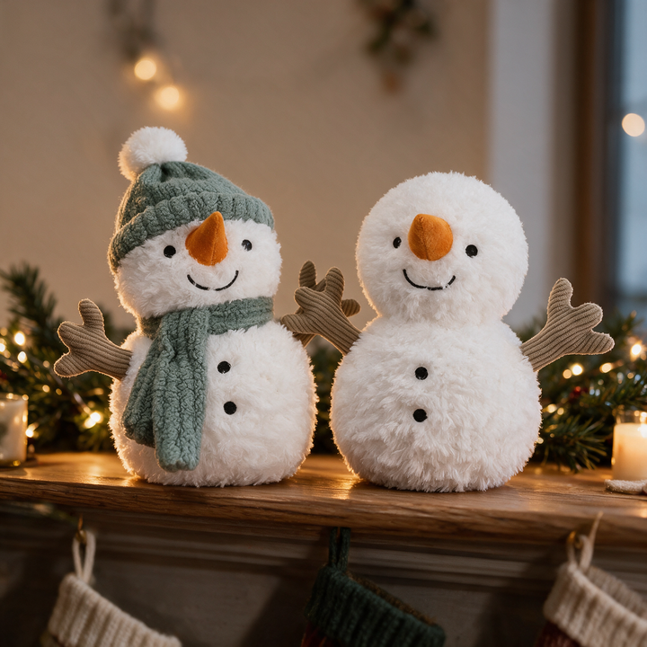 Snowman Christmas Plush Pillow, 25 cm with Knit Hat Option | Fluffy Festive Snowman | Holiday Decor