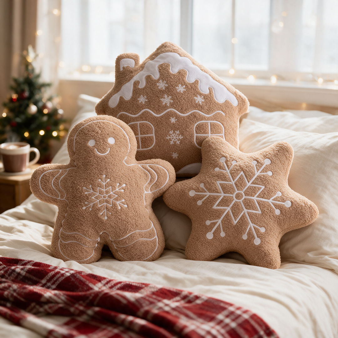 Gingerbread Christmas Plush Pillow, 36 cm Cookie-Shaped Decor | Cookie-Inspired Holiday Cheer | Holiday Decor