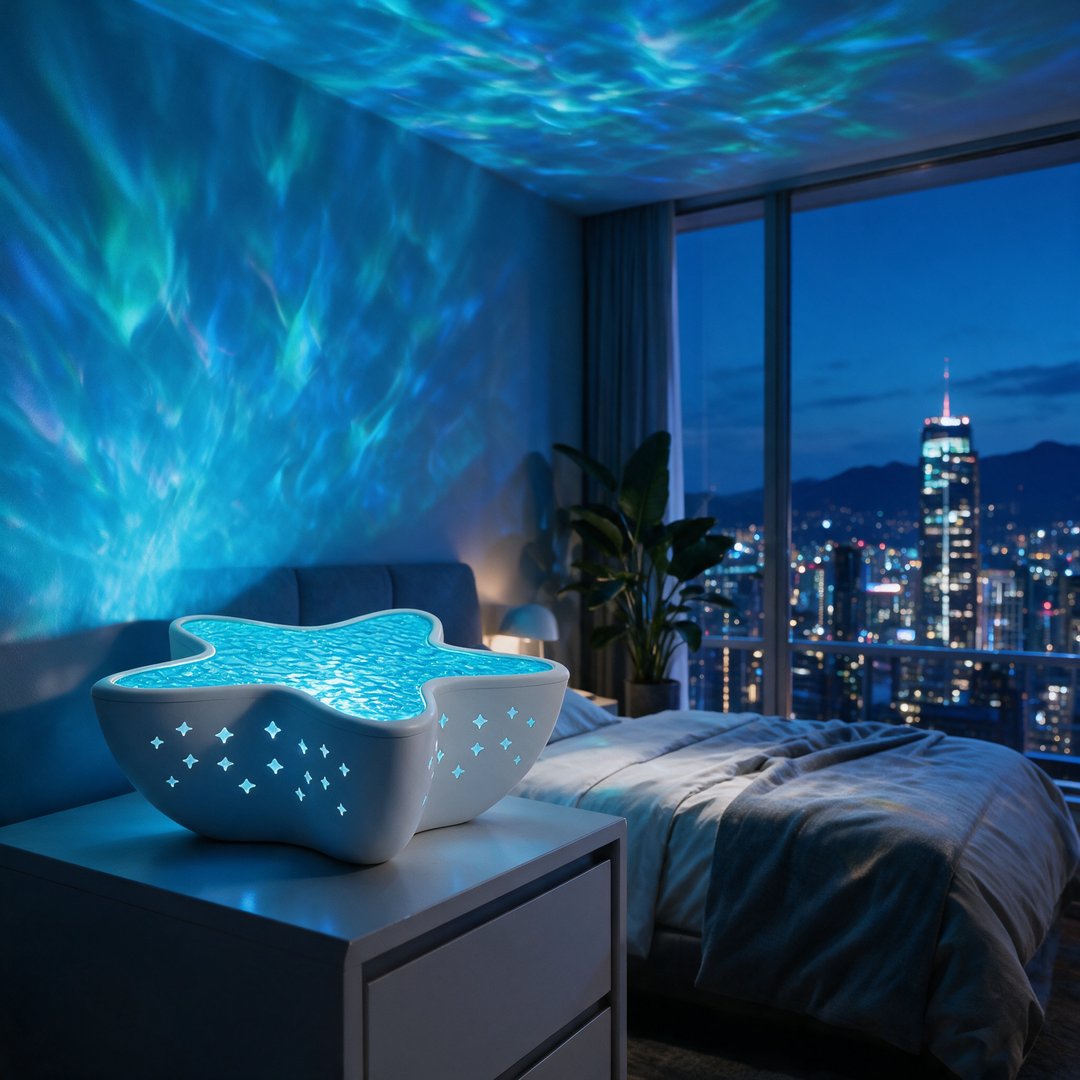 Ocean Wave Projector Night Light, Starfish-Shaped and Rechargeable | Calming Waves on Your Ceiling | Night Lights